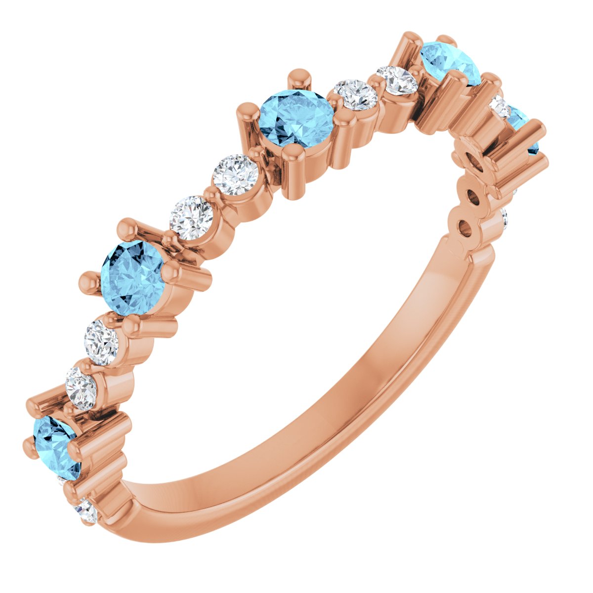 14K Rose Natural Aquamarine & 1/6 CTW Natural Diamond Ring 72051:646:P