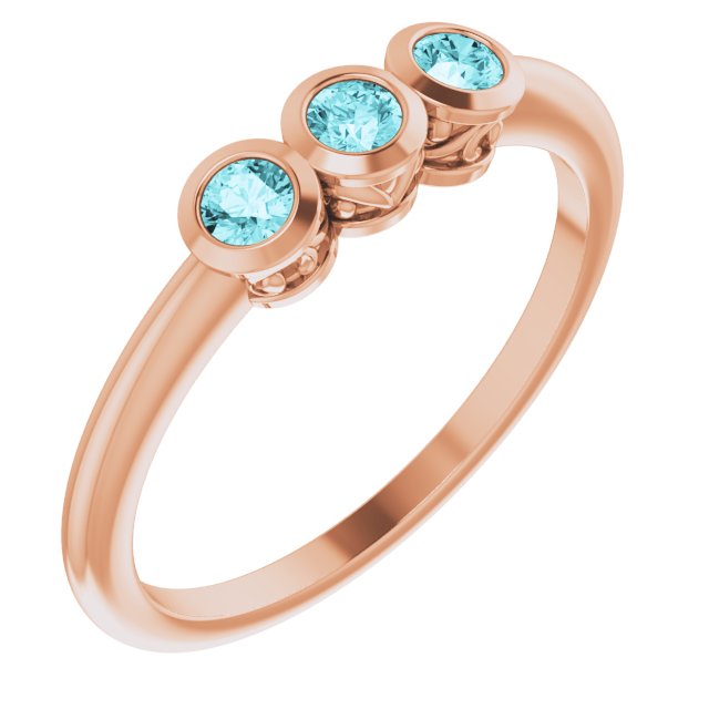 14K Rose Natural Blue Zircon Three-Stone Ring 71996:628:P
