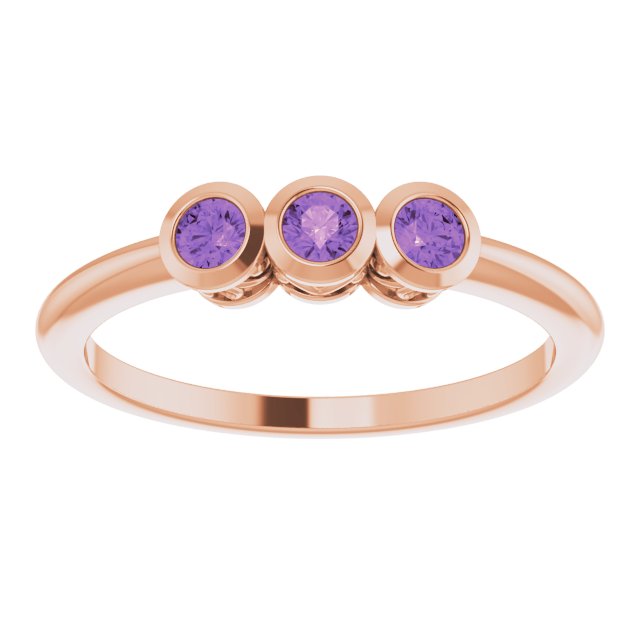 14K Rose Natural Amethyst Three-Stone Ring 71996:625:P
