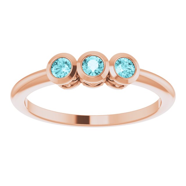 14K Rose Natural Blue Zircon Three-Stone Ring 71996:628:P