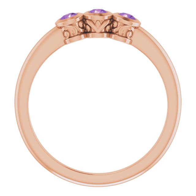 14K Rose Natural Amethyst Three-Stone Ring 71996:625:P