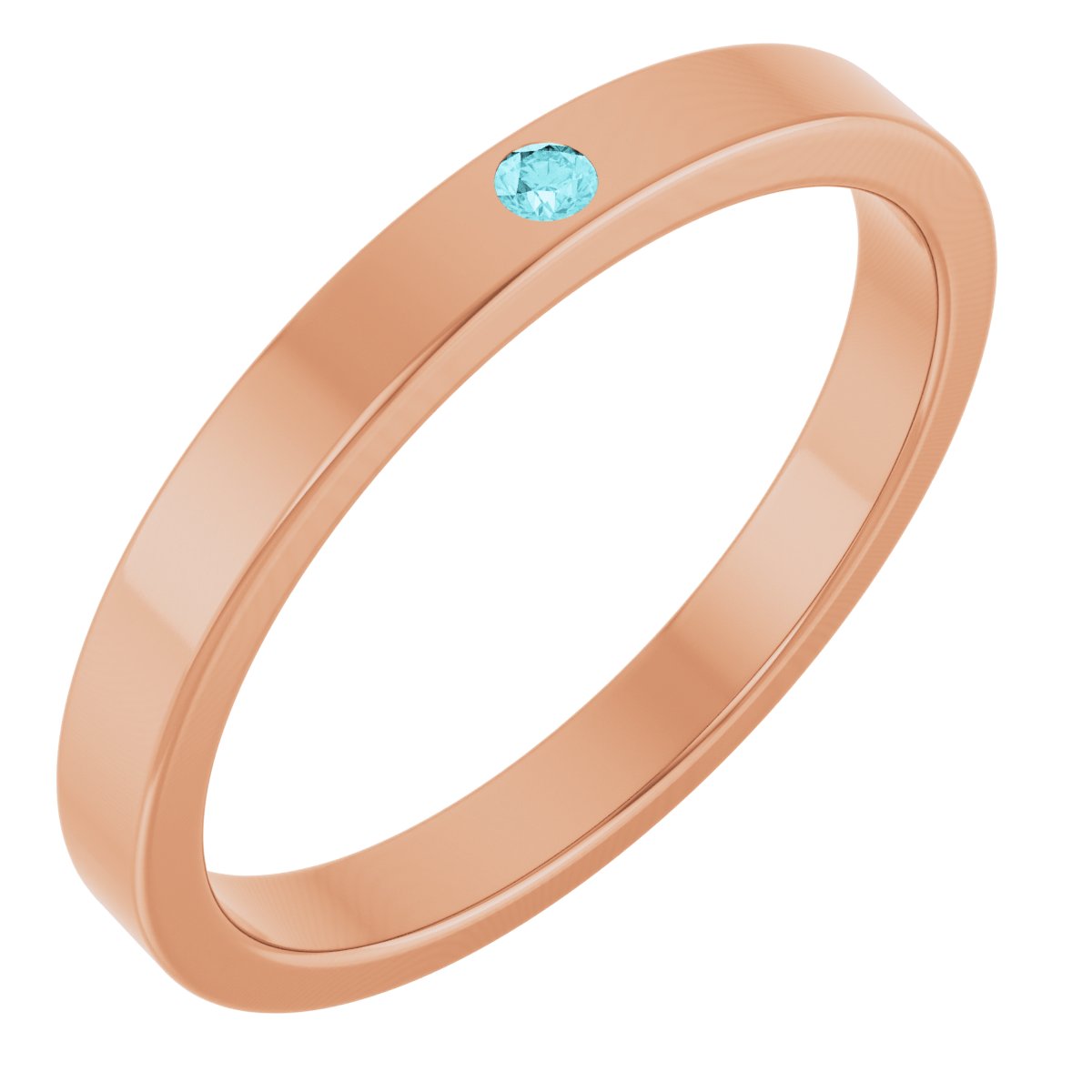 14K Rose Natural Blue Zircon Family Stackable Ring 71622:6046:P