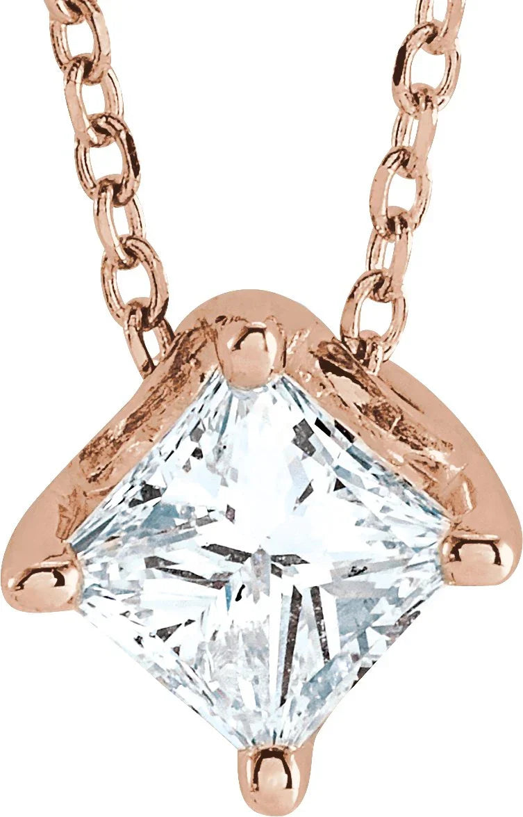 14K Rose 3/4 CT Natural Diamond Solitaire 16-18" Necklace 86992:6082:P