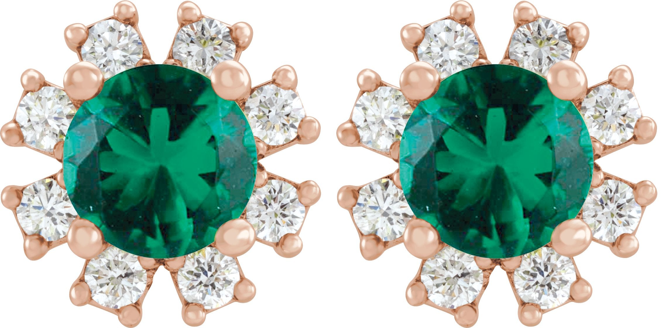 14K Rose Natural Emerald & 1/2 CTW Natural Diamond Earrings 2000028:6217:P