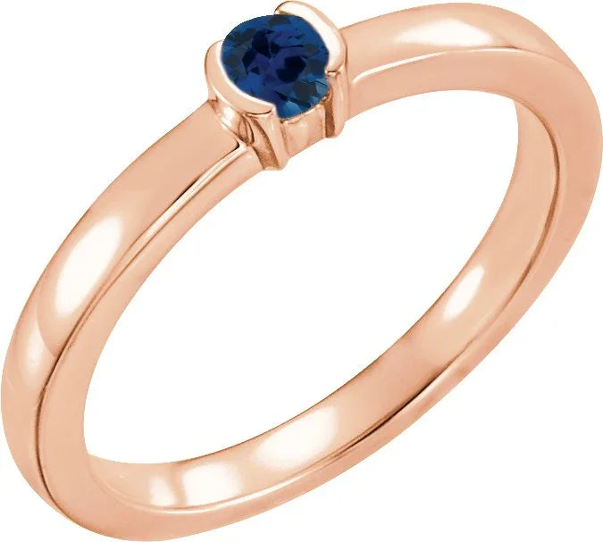 14K Rose Lab-Grown Blue Sapphire Family Stackable Ring 71356:6066:P