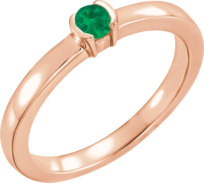 14K Rose Natural Emerald Family Stackable Ring 71356:6018:P