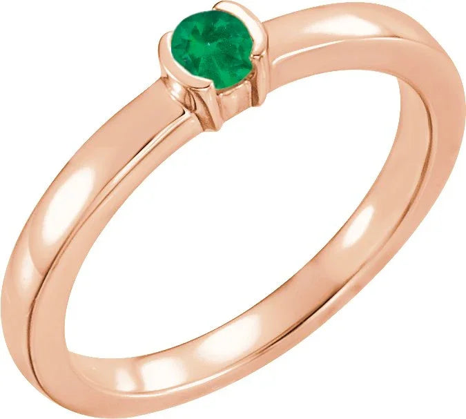 14K Rose Lab-Grown Emerald Family Stackable Ring 71356:6054:P