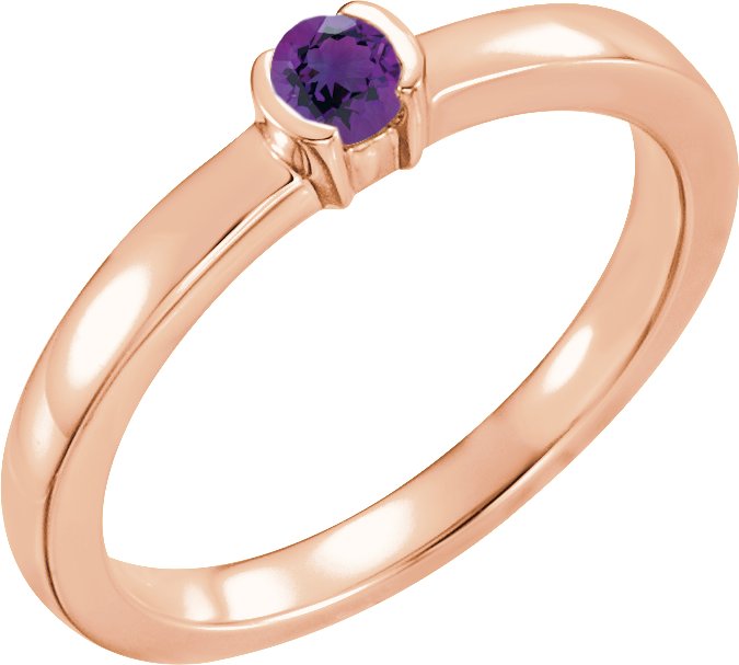 14K Rose Natural Amethyst Family Stackable Ring 71356:6006:P