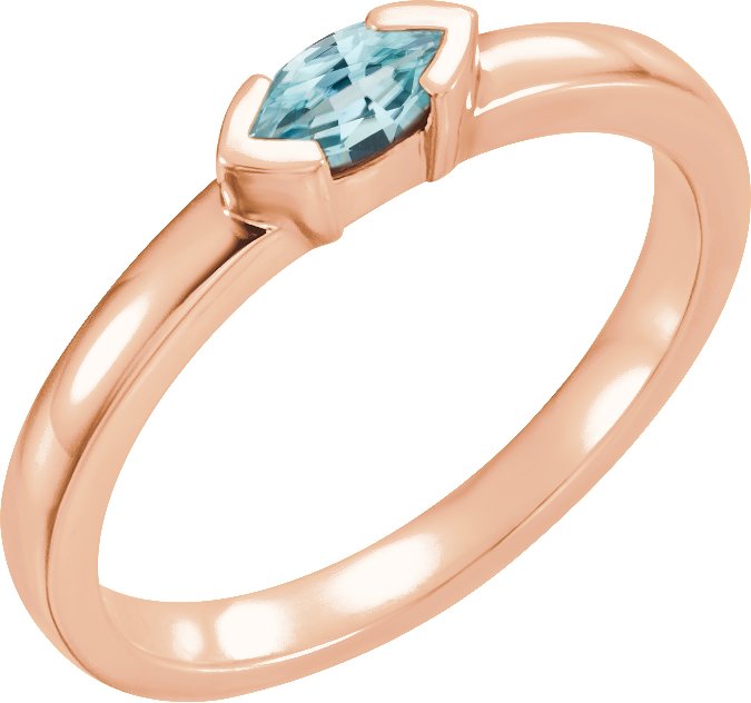 14K Rose Natural Blue Zircon Family Stackable Ring 71354:6042:P