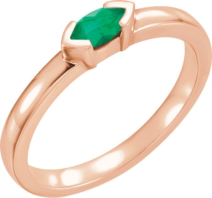 14K Rose Natural Emerald Family Stackable Ring 71354:6018:P