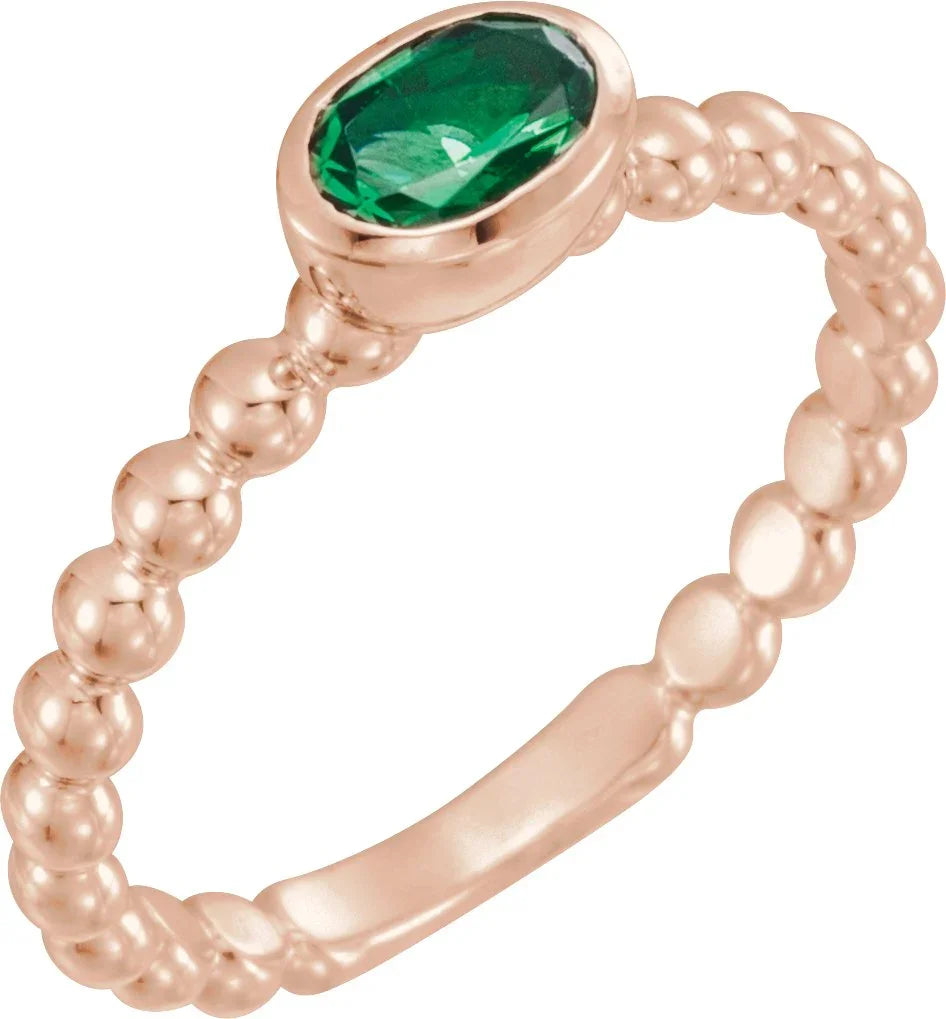 14K Rose Lab-Grown Emerald Family Stackable Ring 71623:6050:P