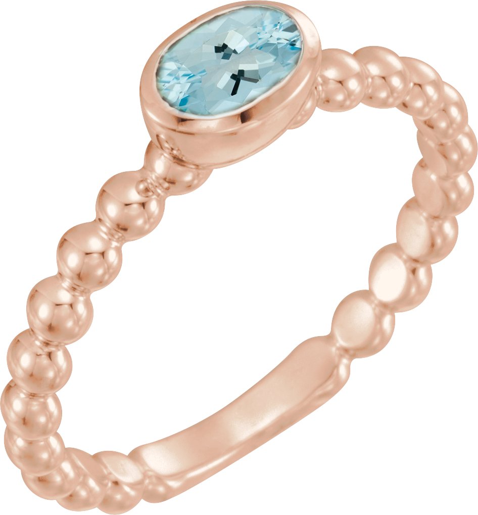 14K Rose Natural Aquamarine Family Stackable Ring 71623:6010:P