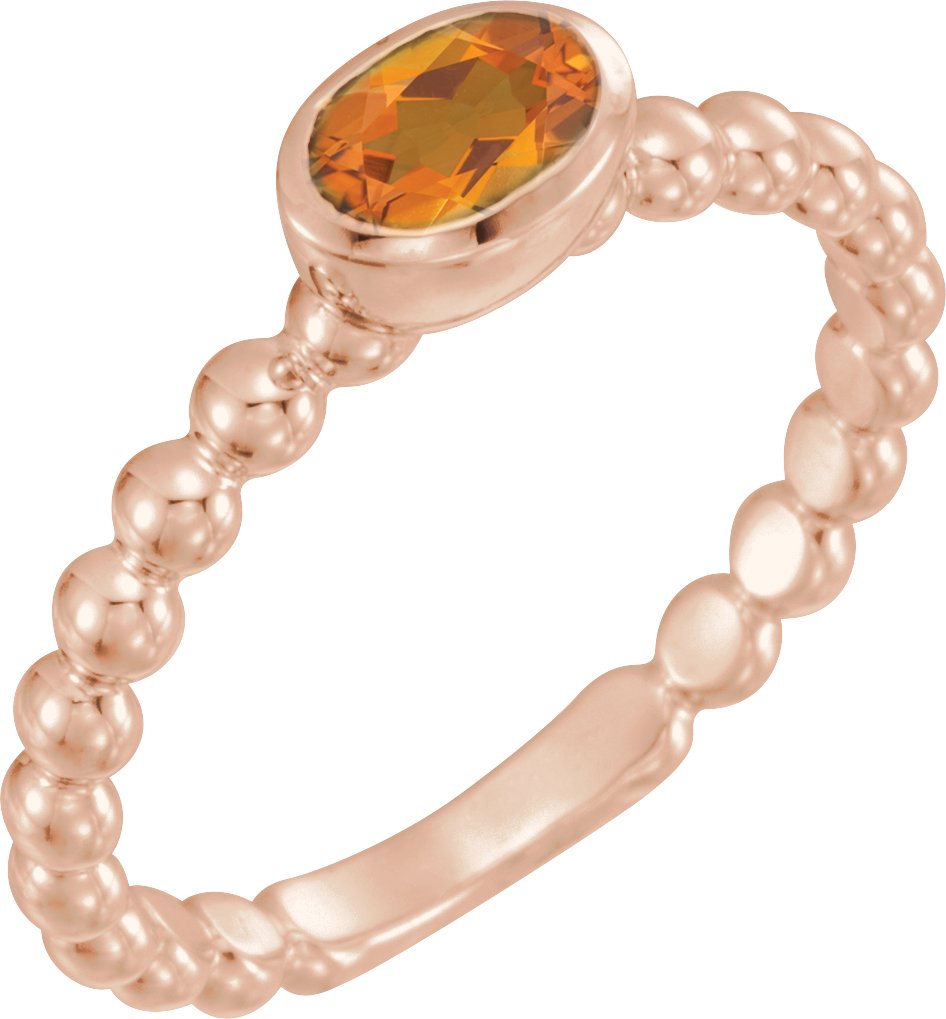 14K Rose Natural Citrine Family Stackable Ring 71623:6038:P