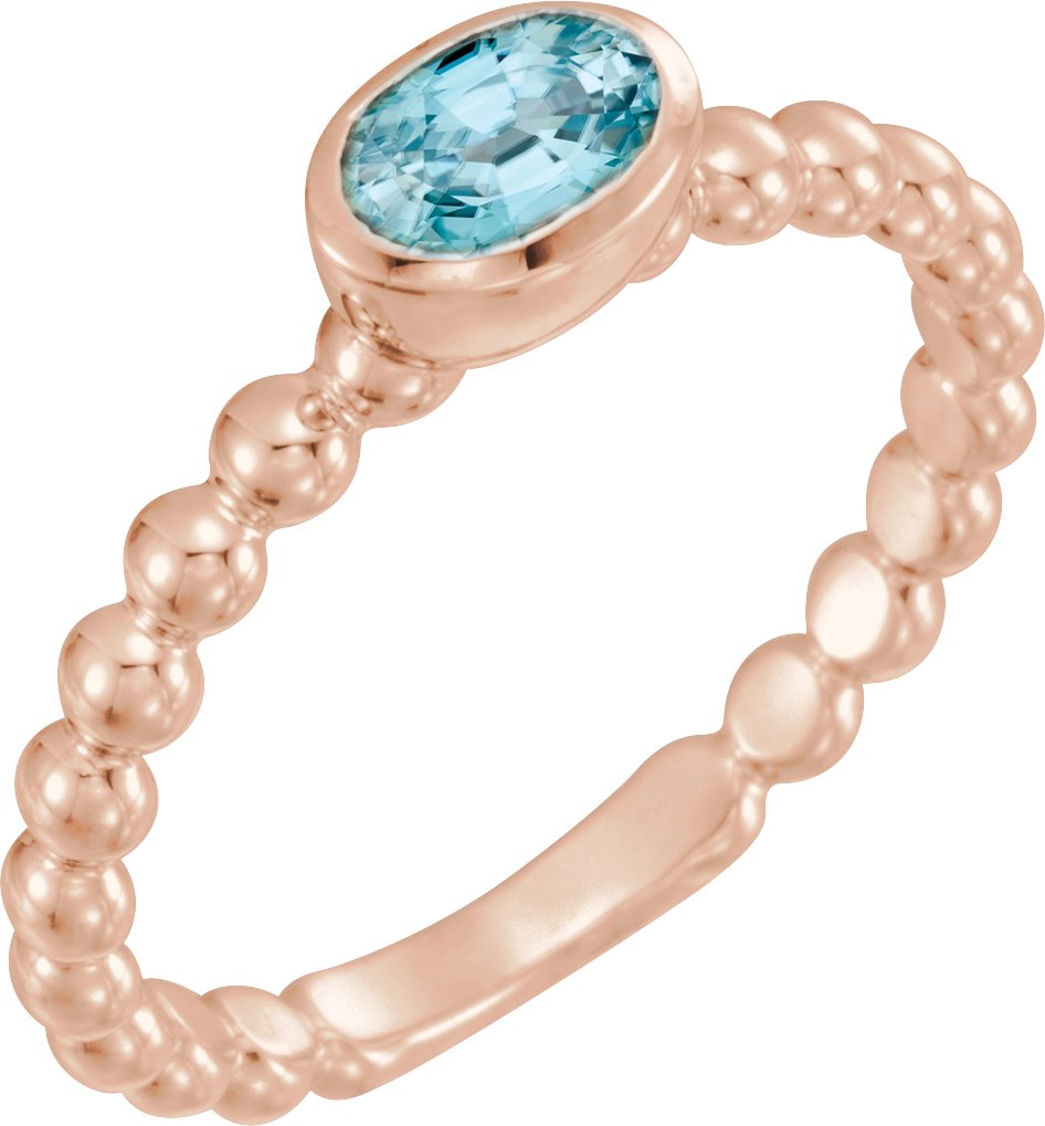 14K Rose Natural Blue Zircon Family Stackable Ring 71623:6042:P