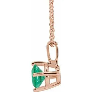 14K Rose 6 mm Natural Emerald Solitaire 16-18" Necklace 87124:6205:P