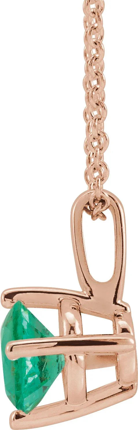 14K Rose 6 mm Lab-Grown Emerald Solitaire 16-18" Necklace 87124:6198:P