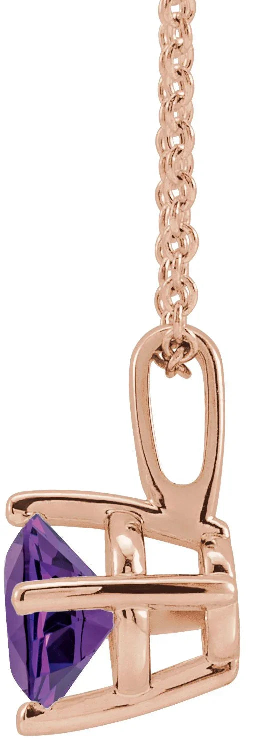 14K Rose 6 mm Natural Amethyst Solitaire 16-18" Necklace 87124:6200:P