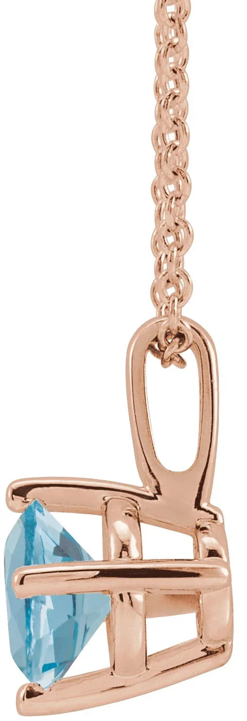 14K Rose 4 mm Natural Aquamarine Solitaire 16-18" Necklace 87124:6041:P