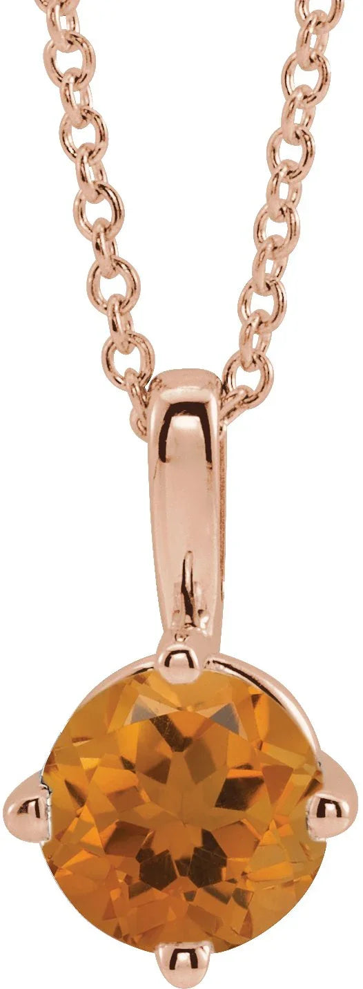 14K Rose 4 mm Natural Citrine Solitaire 16-18" Necklace 87124:6044:P