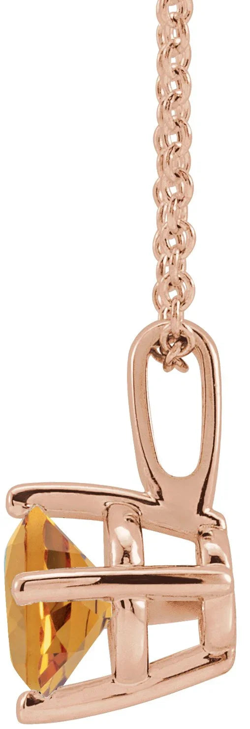 14K Rose 4 mm Natural Citrine Solitaire 16-18" Necklace 87124:6044:P