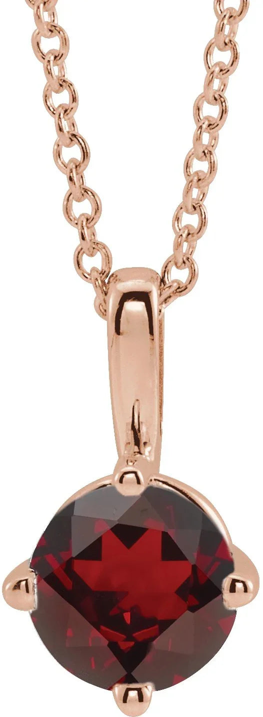 14K Rose 6 mm Natural Mozambique Garnet Solitaire 16-18" Necklace 87124:6206:P