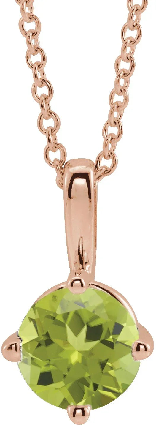 14K Rose 5 mm Natural Peridot Solitaire 16-18" Necklace 87124:6129:P