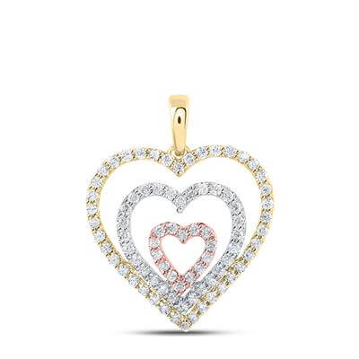 10K TRI-TONE GOLD ROUND DIAMOND TRIPLE NESTED HEART PENDANT 1/2 CTTW Yumna Jewelers