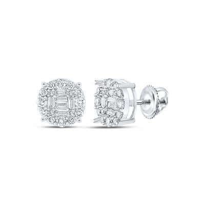 10K WHITE GOLD BAGUETTE DIAMOND CLUSTER EARRINGS 5/8 CTTW Yumna Jewelers
