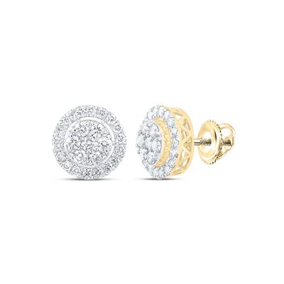 10K YELLOW GOLD ROUND DIAMOND CLUSTER EARRINGS 1-1/4 CTTW Yumna Jewelers