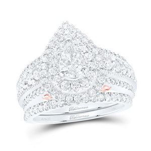 14K TWO-TONE GOLD PEAR DIAMOND BRIDAL WEDDING RING SET 2 CTTW (CERTIFIED) Yumna Jewelers