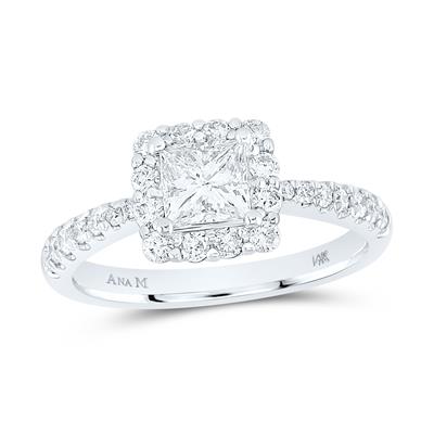 14K WHITE GOLD PRINCESS DIAMOND HALO BRIDAL ENGAGEMENT RING 1-1/4 CTTW (CERTIFIED) Yumna Jewelers