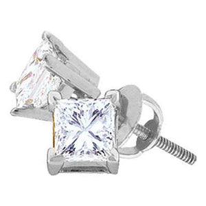 14K WHITE GOLD PRINCESS DIAMOND SOLITAIRE STUD EARRINGS 5/8 CTTW (CERTIFIED) Yumna Jewelers