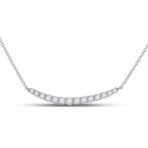 14K WHITE GOLD ROUND DIAMOND CURVED BAR NECKLACE 3/4 CTTW Yumna Jewelers