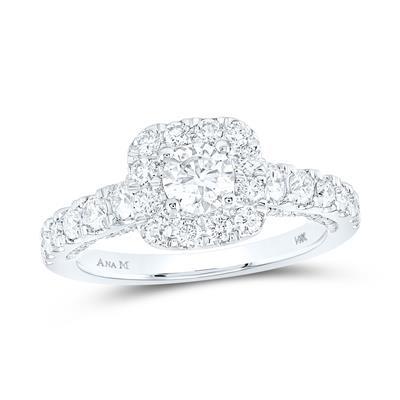 14K WHITE GOLD ROUND DIAMOND HALO BRIDAL ENGAGEMENT RING 1-1/2 CTTW (CERTIFIED) Yumna Jewelers
