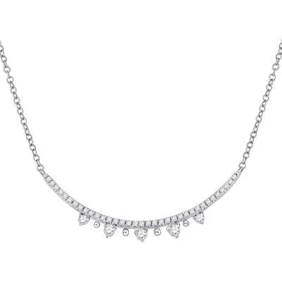 14K WHITE GOLD ROUND DIAMOND MODERN CURVED BAR NECKLACE 1/4 CTW Yumna Jewelers