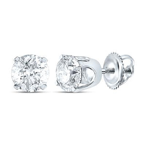 14K WHITE GOLD UNISEX ROUND DIAMOND SOLITAIRE STUD EARRINGS 1 CTTW (CERTIFIED) Yumna Jewelers