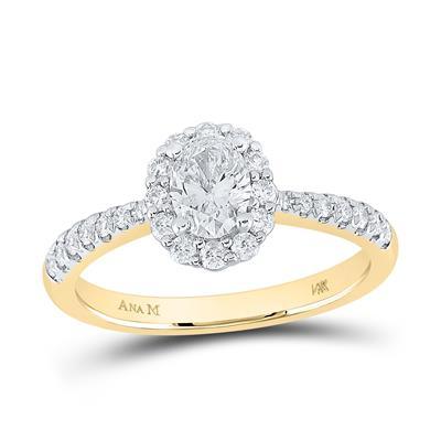 14K YELLOW GOLD OVAL DIAMOND HALO BRIDAL ENGAGEMENT RING 7/8 CTTW (CERTIFIED) Yumna Jewelers