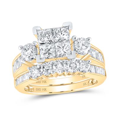 14K YELLOW GOLD PRINCESS DIAMOND SQUARE BRIDAL WEDDING RING SET 3 CTTW Yumna Jewelers