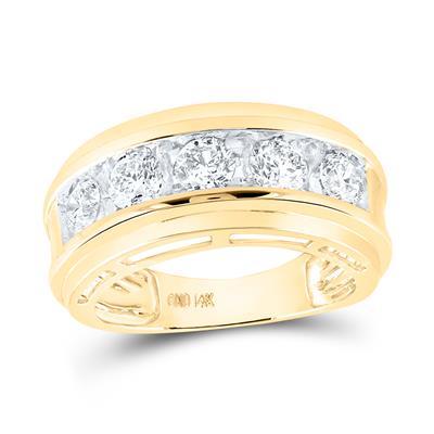 14K YELLOW GOLD ROUND DIAMOND 5-STONE WEDDING BAND RING 2 CTTW Yumna Jewelers