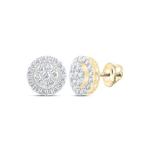 14K YELLOW GOLD ROUND DIAMOND CLUSTER EARRINGS 3-3/8 CTTW Yumna Jewelers