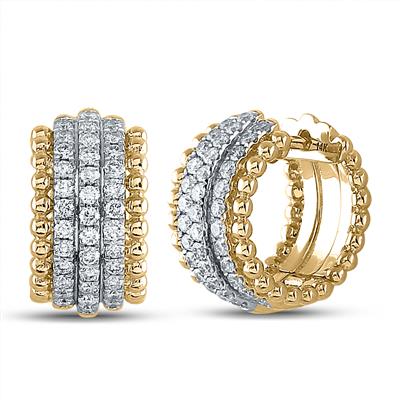 14K YELLOW GOLD ROUND DIAMOND HUGGIE EARRINGS 3/4 CTTW Yumna Jewelers