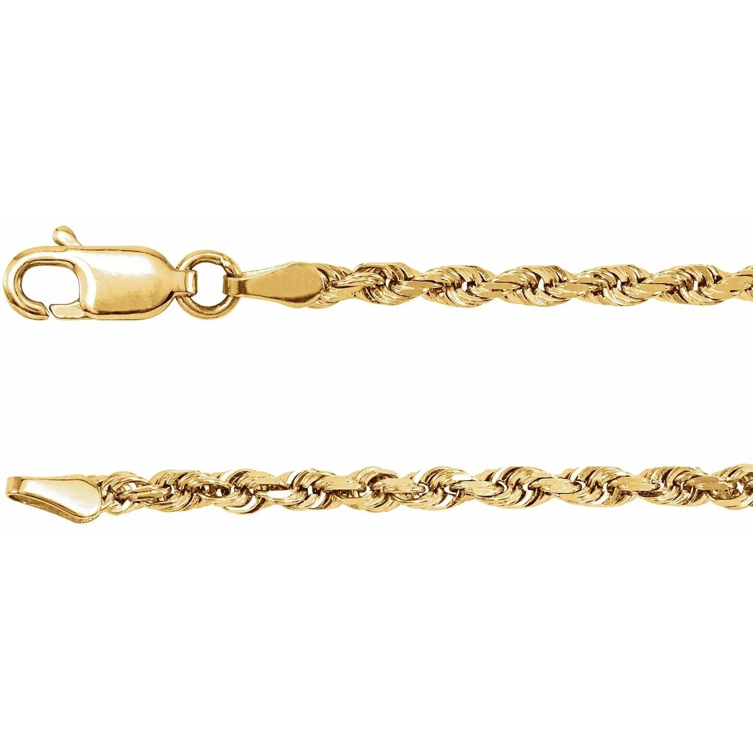 14K Yellow Gold 2.5 mm Diamond-Cut Rope 7" Bracelet