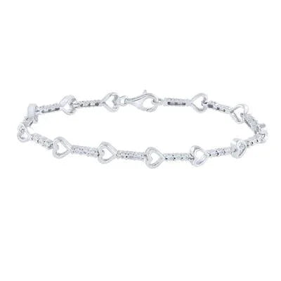 STERLING SILVER ROUND DIAMOND HEART BRACELET 1/10 CTTW Yumna Jewelers