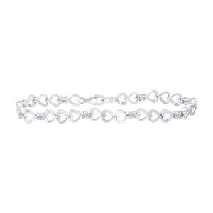 STERLING SILVER ROUND DIAMOND HEART BRACELET 1/8 CTTW Yumna Jewelers