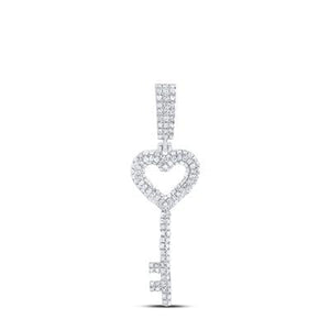 STERLING SILVER ROUND DIAMOND HEART KEY PENDANT 5/8 CTTW Yumna Jewelers