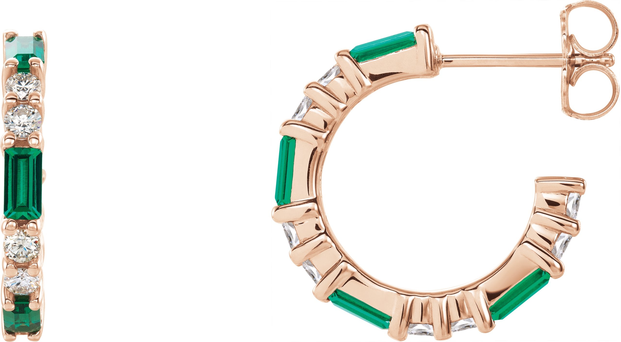 14K Rose Natural Emerald & 1/2 CTW Natural Diamond Earrings 86789:638:P