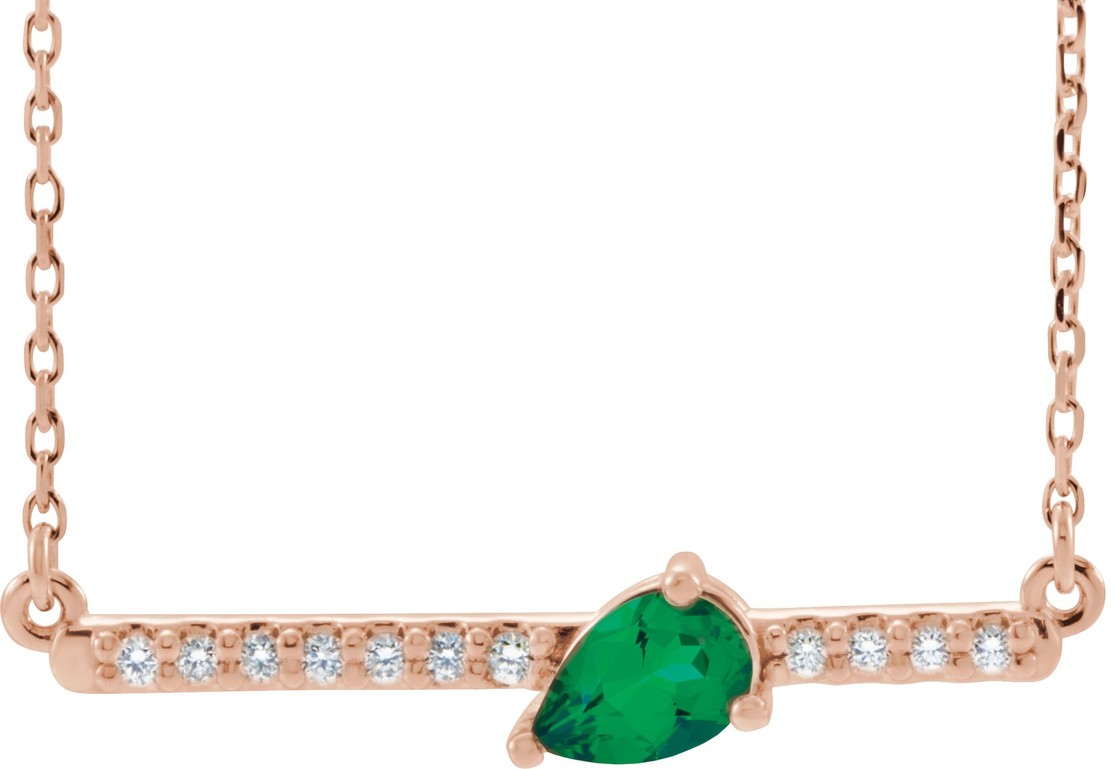 14K Rose Natural Emerald & 1/8 CTW Natural Diamond 18" Necklace 86812:707:P