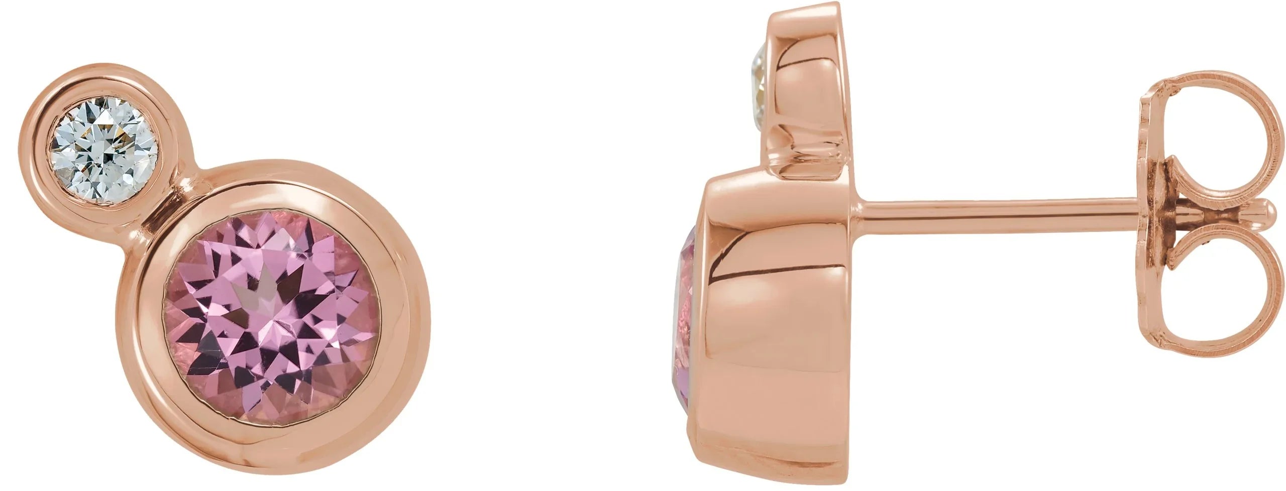 14K Rose 5 mm Natural Pink Tourmaline & 1/8 CTW Natural Diamond Earrings 86888:6229:P