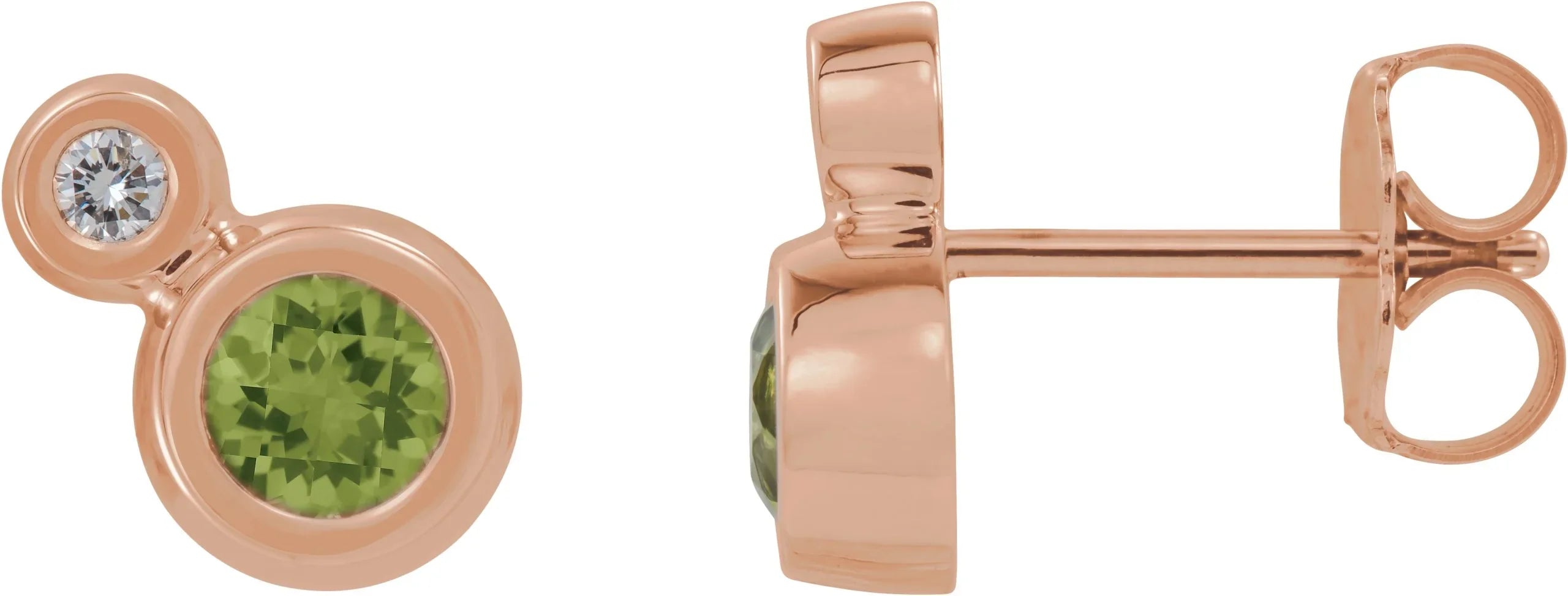 14K Rose 5 mm Natural Peridot & 1/8 CTW Natural Diamond Earrings 86888:6228:P