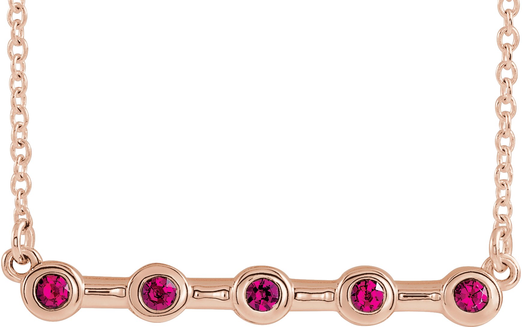 14K Rose Lab-Grown Ruby Bezel-Set Bar 16" Necklace 86840:6047:P